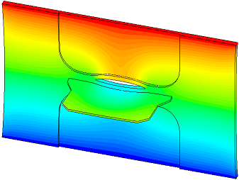 Simulation of crack growth at the vicinity of a welded stiffener.